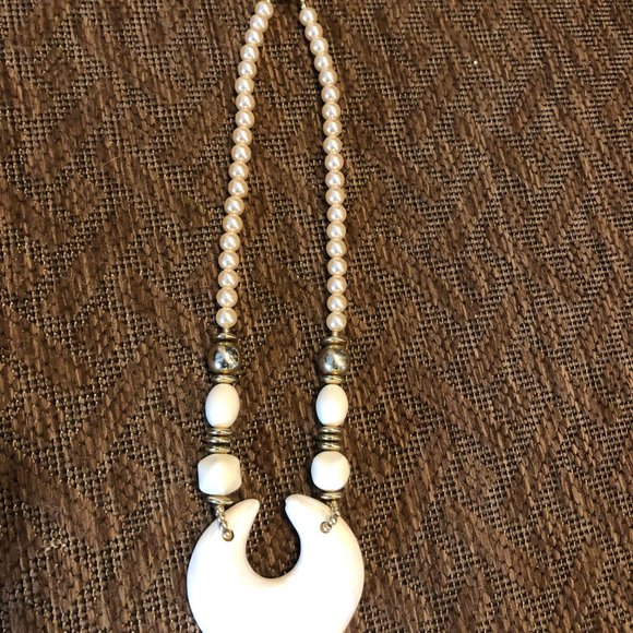 Vintage MCM Ceramic Heart Pearls Acrylic Faceted Beaded necklace 28" Statement - Picture 4 of 6